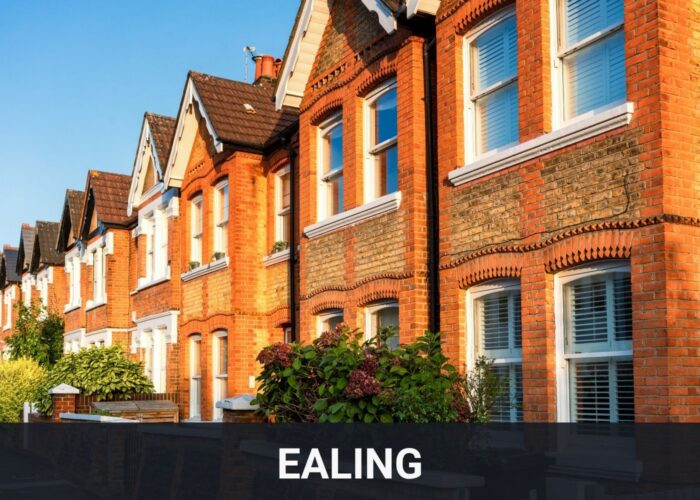 Traditional red-brick residential houses on a street in Ealing, London