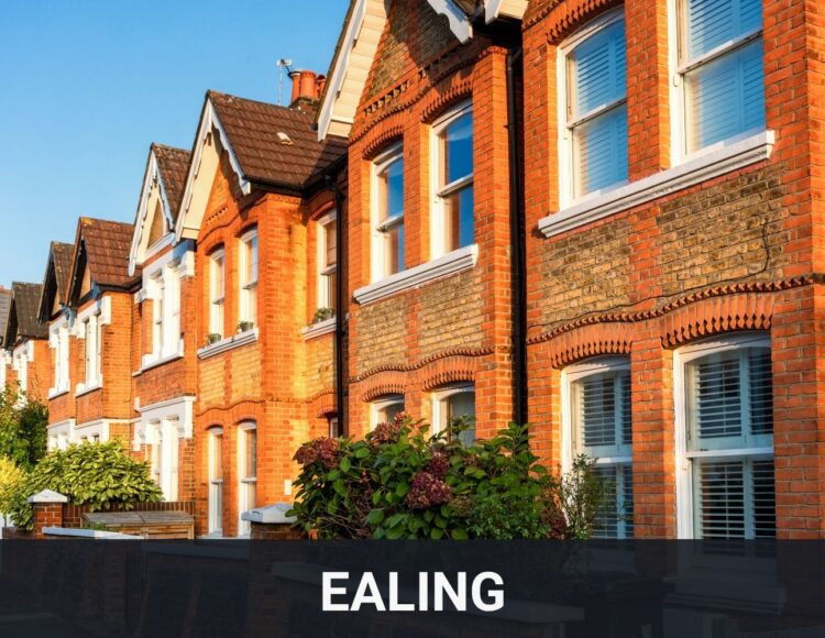 Traditional red-brick residential houses on a street in Ealing, London