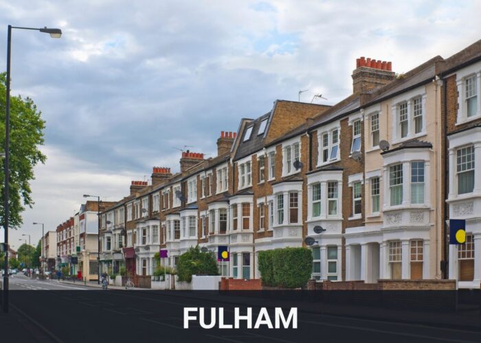 Residential street in Fulham, London with traditional terraced houses