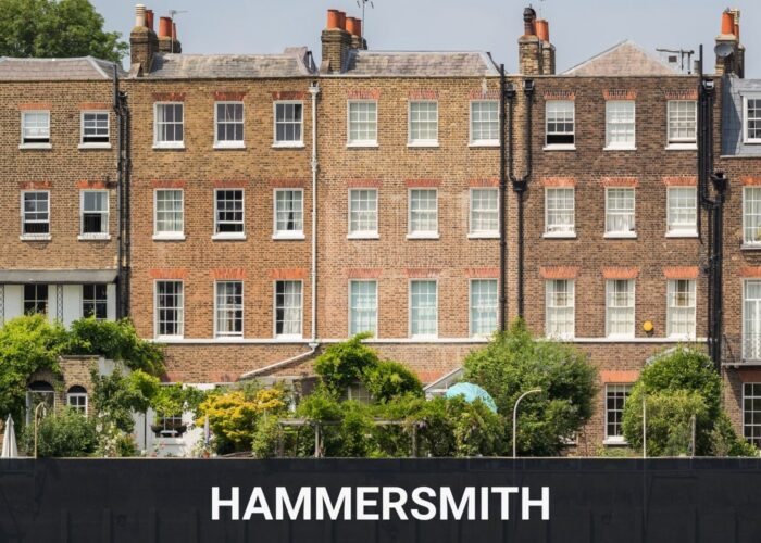 Traditional brick residential properties with rear gardens in Hammersmith, London