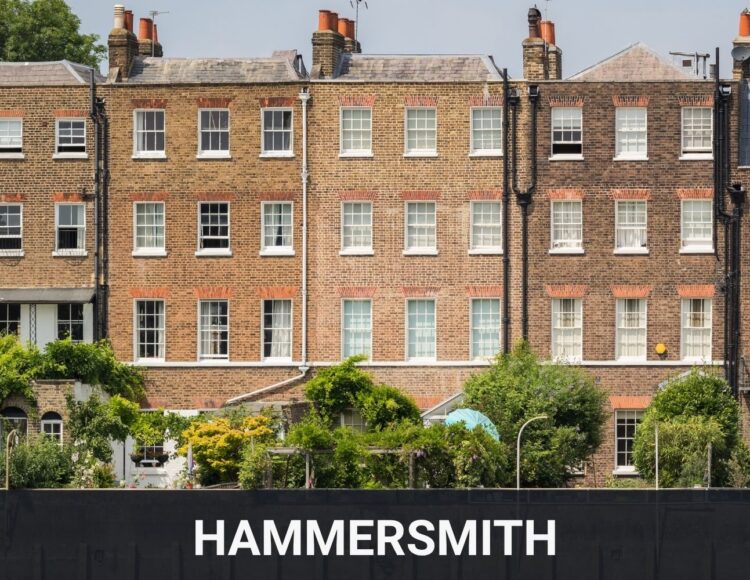Traditional brick residential properties with rear gardens in Hammersmith, London