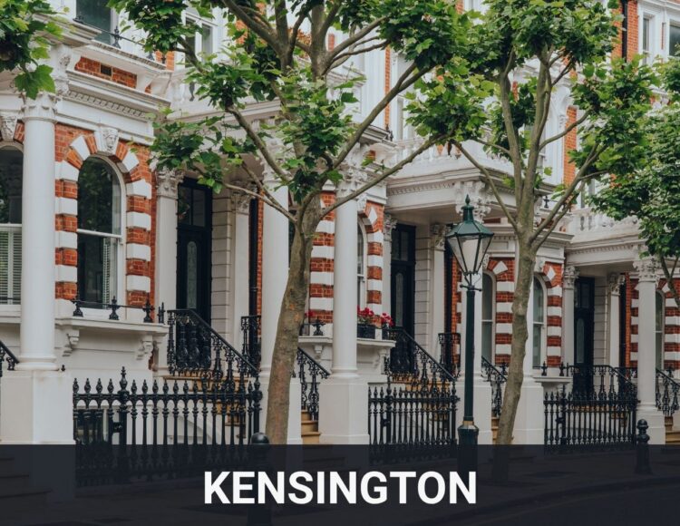 Traditional period townhouses on a residential street in Kensington, London