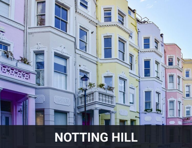 Colourful period townhouses on a residential street in Notting Hill, London